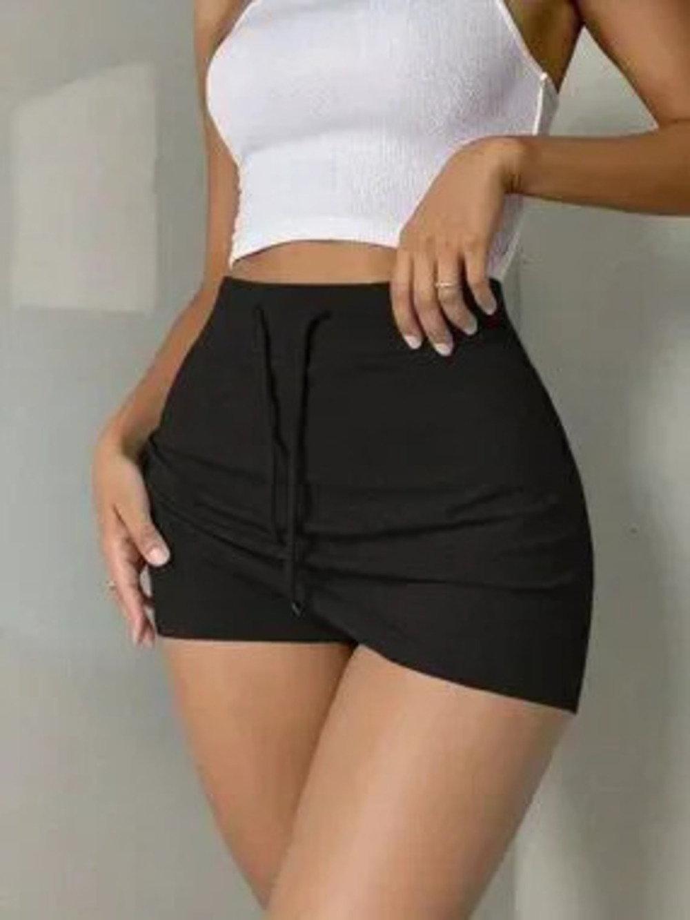 Black Casual Women's Drawstring Low Waist Shorts
